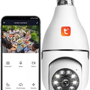 1080P Light Bulb Camera, Wireless 2.4GHz WiFi Home Security Camera, 360° Surveillance Cam with Motion Detection Alarm Night Vision Light Socket Camera(NO SD Card)