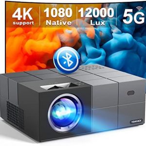 Native 1080P 5G WiFi Bluetooth Projector 4K Support, 340 ANSI YOWHICK Outdoor Movie Projector with Screen and 300″ Display, Video Projector Compatible w/iOS/Android/Win/TV/PS5, Grey