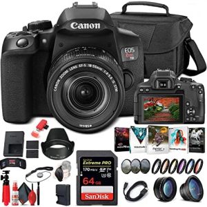 Canon EOS Rebel T8i DSLR Camera with 18-55mm Lens (3924C002) + 64GB Memory Card + Color Filter Kit + Case + Filter Kit + Corel Photo Software + LPE17 Battery + Charger + Card Reader + More (Renewed)