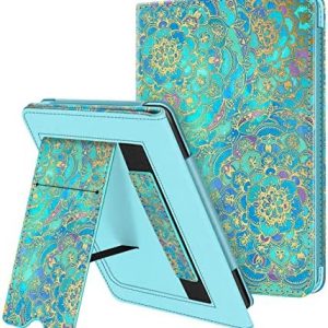 Fintie Stand Case for 6.8″ Kindle Paperwhite (11th Generation-2021) and Kindle Paperwhite Signature Edition – Premium PU Leather Sleeve Cover with Card Slot and Hand Strap, Shades of Blue