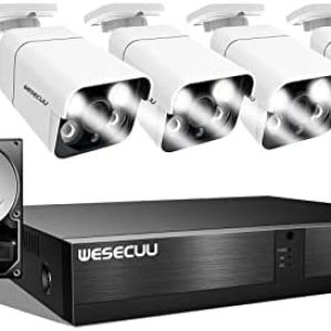 [2 Way Audio] 2K PoE Security Camera System, 8CH Home Security Camera System 4K NVR Recorder, 4pcs PoE Security Cameras with Audio, Floodlight, Color Night Vision, Face Detect, 1TB Hard Drive