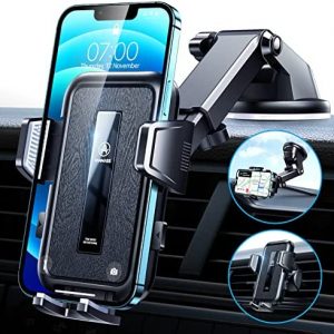 [2022 Newest] VANMASS Car Phone Holder Mount [Upgraded Super Suction] Dashboard Phone Holder, Cell Phone Holder Car Dash Windshield Air Vent Stand for iPhone 13 12 Pro Max Samsung Truck, Black