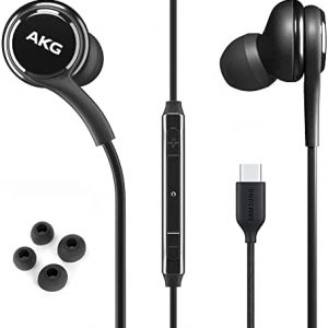 2022 USB C Headphones Earbuds for Samsung Galaxy S22 S21 Ultra 5G, Galaxy S20 FE, Galaxy S10, Note 10 – Designed by AKG – Braided Cable with Microphone and Volume Remote Type-C Connector – Black