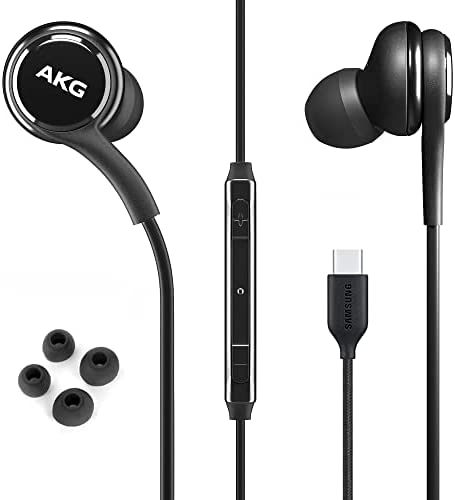 2022 USB C Headphones Earbuds for Samsung Galaxy S22 S21 Ultra 5G, Galaxy S20 FE, Galaxy S10, Note 10 - Designed by AKG - Braided Cable with Microphone and Volume Remote Type-C Connector - Black