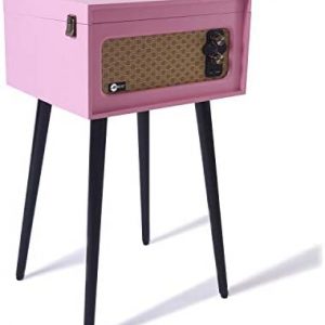 Arkrocket 3-Speed Bluetooth Record Player Retro Turntable with Built-in Speakers and Removable Legs (Pink)