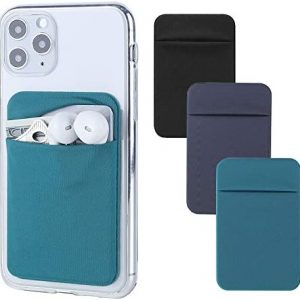 3Pack Cell Phone Card Holder for Back of Phone,Stretchy Lycra Stick on Wallet Pocket Credit Card ID Case Pouch Sleeve Adhesive Sticker for iPhone Samsung Galaxy Android-Dark Green&Blue Gray&Black