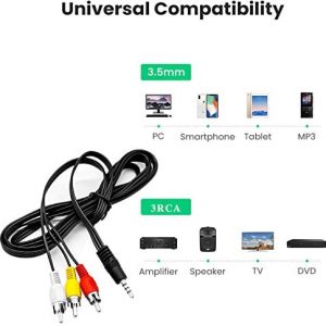 3.5mm to RCA Camcorder AV Audio Video Output Cable, 3.5mm 1/8″ to 3 RCA Male Cable Cord Compatible with Sony TV TCL Panasonic Canon Camcorder Samsung TV (3.3ft)