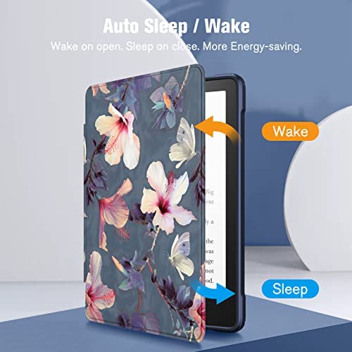 Fintie Hybrid Slim Case for 6.8" Kindle Paperwhite (11th Generation-2021) and Kindle Paperwhite Signature Edition - Shockproof Cover with Transparent Back Shell, Blooming Hibiscus - Image 3
