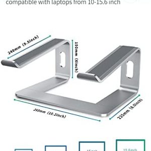 Soundance Laptop Stand, Aluminum Computer Riser, Ergonomic Laptops Elevator for Desk, Metal Holder Compatible with 10 to 15.6 Inches Notebook Computer, Silver