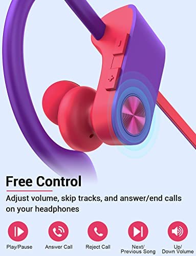 Stiive Bluetooth Headphones, Wireless Sports Earbuds IPX7 Waterproof with Mic, Stereo Sweatproof in-Ear Earphones, Noise Cancelling Headsets for Gym Running Workout, 12 Hour Playtime - RedPurple - Image 4