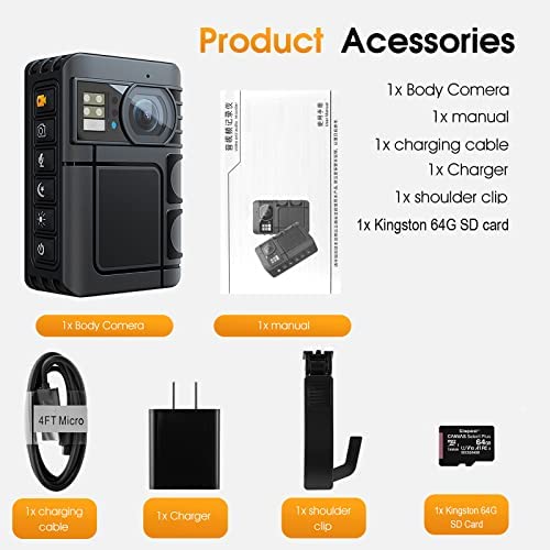 Oncheer 1080P Police Body Camera: Portable Night Vision Audio Video Cam with 64G SD Card, Waterproof Wearable Security Bodycam, Loop Recording 10h Recorder for Law Enforcement - Image 7