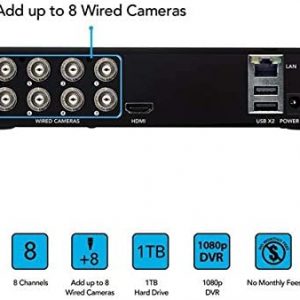 Night Owl CCTV Video Home Security Camera System with 4 Wired 1080p HD Indoor/Outdoor Cameras with Night Vision (Expandable up to a Total of 8 Wired Cameras), and 1 TB Hard Drive