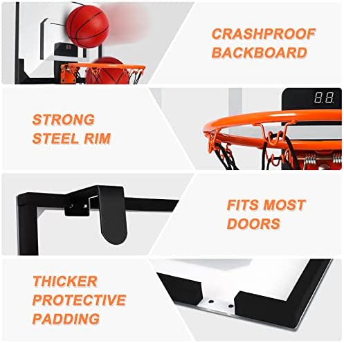 Over The Door Basketball Hoop with Electronic Scoreboard Indoor Basketball Hoop for Kids and Adults Bedroom Basketball Hoop Office Mini Hoop - Image 3