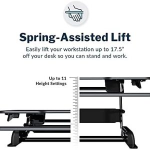 VariDesk Essential 36 by Vari – Two-Tier Standing Desk Converter for Monitor & Accessories – Height Adjustable Sit Stand Desk – Fully Assembled Monitor Riser for Home Office – 36″ Wide, Black