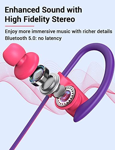 Stiive Bluetooth Headphones, Wireless Sports Earbuds IPX7 Waterproof with Mic, Stereo Sweatproof in-Ear Earphones, Noise Cancelling Headsets for Gym Running Workout, 12 Hour Playtime - RedPurple - Image 3
