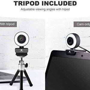 Streaming Webcam 1080P with Adjustable Ring Light, Advanced Auto-Focus with Tripod Vitade 960A HD USB Web Cam for Xbox Gaming Conferencing Video Chatting Mac Desktop Computer Laptop Wide Angle Webcam