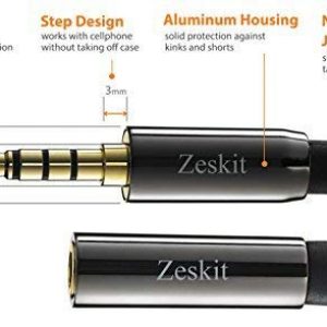 Zeskit Premium 3.5mm Jack Male to Female AUX Audio Extension Cable, TRRS 4 Poles for Headphones with Mic, Speakers – 6ft