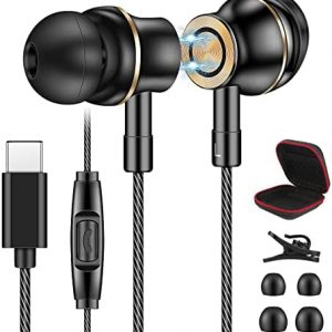 Wollony USB C Headphone for Samsung S22 Ultra S21 FE, Magnetic in-Ear Earphones with Microphone Noise Isolating Earbud Type C Wired Headset for Samsung Z Flip 3 S21 S22 iPad Mini Air OnePlus 10 Pro