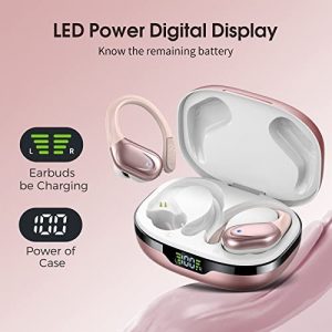 Cascho Wireless Earbuds, Bluetooth 5.3 Headphones, 60Hrs Playback HD Stereo Audio LED Display, Over-Ear IPX7 Waterproof Earphones with Earhooks, Built-in Mic, Type-C, for Sports (Rose Gold)