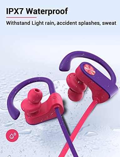 Stiive Bluetooth Headphones, Wireless Sports Earbuds IPX7 Waterproof with Mic, Stereo Sweatproof in-Ear Earphones, Noise Cancelling Headsets for Gym Running Workout, 12 Hour Playtime - RedPurple - Image 5