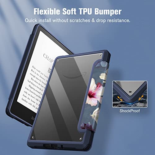 Fintie Hybrid Slim Case for 6.8" Kindle Paperwhite (11th Generation-2021) and Kindle Paperwhite Signature Edition - Shockproof Cover with Transparent Back Shell, Blooming Hibiscus - Image 4