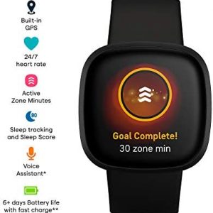 Fitbit Versa 3 Health & Fitness Smartwatch with GPS, 24/7 Heart Rate, Alexa Built-in, 6+ Days Battery, Black/Black, One Size (S & L Bands Included)