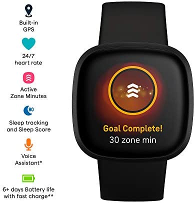 Fitbit Versa 3 Health & Fitness Smartwatch with GPS, 24/7 Heart Rate, Alexa Built-in, 6+ Days Battery, Black/Black, One Size (S & L Bands Included) - Image 2
