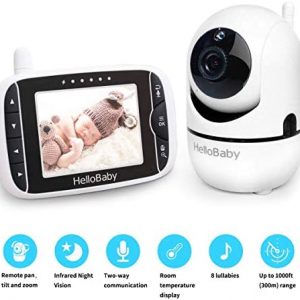 Baby Monitor with Remote Pan-Tilt-Zoom Camera and 3.2” LCD Screen, Infrared Night Vision (White with Black)