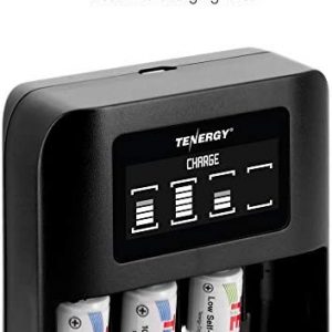 Tenergy TN474U 4-Bay NiMH/NiCD Battery Charger with LCD Display and USB Input, Portable Charger for AA/AAA NiMH and NiCD Batteries