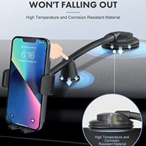 Cell Phone Mount for Car, MOKPR Car Phone Holder with Long Arm Dashboard Anti-Shake Stabilizer Phone Holder Compatible with iPhone, Android Phone etc