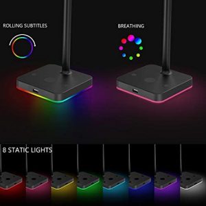 RGB Headphone Stand with USB Hub KAFRI Desk Gaming Headset Holder Hanger Rack with 1 USB2.0 Extension Charging Port Extender Cord – Suitable for Gamer Desktop Table Game Earphone Accessories
