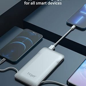 TG90 10000mah Power Bank External Battery Packs, Portable Charger with Built-in Lightning and Type-C Cable for Cell Phone Battery Backup, Portable Phone Charger Compatible with iPhone, Android Phones