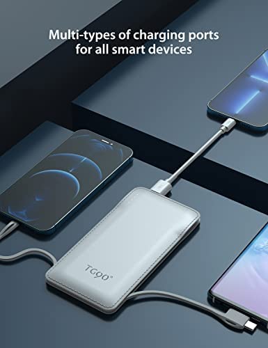 TG90 10000mah Power Bank External Battery Packs, Portable Charger with Built-in Lightning and Type-C Cable for Cell Phone Battery Backup, Portable Phone Charger Compatible with iPhone, Android Phones - Image 2