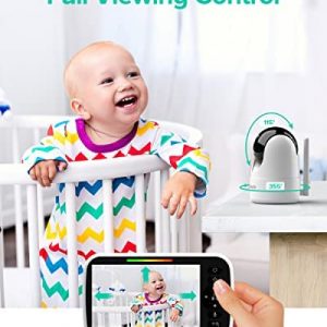 Baby Monitor, 5″ Video Baby Monitor with Camera and Audio, Remote pan/tilt Full View Camera, Two-Way Talk, Temperature & Feeding Reminder, Night Vision, lullabies and 960ft Long Range.