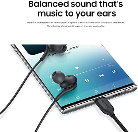 2022 USB C Headphones Earbuds for Samsung Galaxy S22 S21 Ultra 5G, Galaxy S20 FE, Galaxy S10, Note 10 - Designed by AKG - Braided Cable with Microphone and Volume Remote Type-C Connector - Black - Image 3