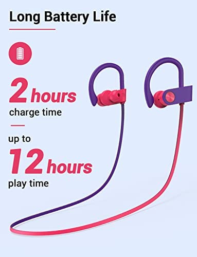 Stiive Bluetooth Headphones, Wireless Sports Earbuds IPX7 Waterproof with Mic, Stereo Sweatproof in-Ear Earphones, Noise Cancelling Headsets for Gym Running Workout, 12 Hour Playtime - RedPurple - Image 6