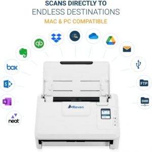 Raven Select Document Scanner for Windows PC and Mac Computer, Color, Two Sided Duplex, Auto Document Feeder (ADF), Scan to Cloud, Home or Office Desktop, USB