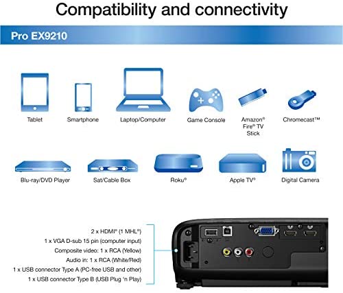 Epson Pro EX9210 1080p+ WUXGA 3,400 lumens color brightness (color light output) 3,400 lumens white brightness (white light output) wireless HDMI MHL 3LCD projector - Image 3