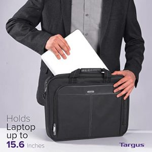 Targus Laptop Bag — Black 15.6″ Classic Slim Briefcase Messenger Bag, Spacious, Ergonomic, Foam Padded Laptop Case for Devices Up To 16″ (TCT027US)