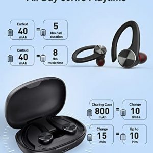 Wireless Earbuds, TTQ Bluetooth Headphones 80Hrs Playtime with Charging Case and Earhooks Over Ear Waterproof Earphones with Mic for Working Sports Running Workout iOS Android TV Phone Laptop
