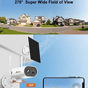 ANRAN Security Cameras Wireless Outdoor with Pan Rotation 180°, 2K Solar Security Camera Outdoor with Solar Panel, PIR Human Detection, 2-Way Talk, Night Vision, IP65 Waterproof, S2 White