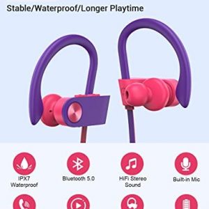 Stiive Bluetooth Headphones, Wireless Sports Earbuds IPX7 Waterproof with Mic, Stereo Sweatproof in-Ear Earphones, Noise Cancelling Headsets for Gym Running Workout, 12 Hour Playtime – RedPurple