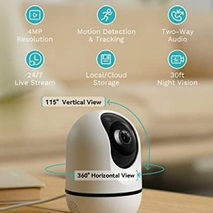 4MP Pan Tilt Cam Pro Indoor, WUUK Smart Security Camera for Baby Monitor, Wi-Fi Pet Camera for Home Security with Motion Detection & Tracking, Night Vision, 2-Way Audio, Works with Alexa & Google