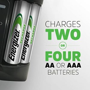 Energizer AA and AAA Battery Charger with 4 AA NiMH Rechargeable Batteries, Recharge Pro Battery Charger for Double A Batteries and Triple A Batteries