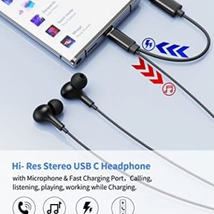 TITACUTE USB C Headphone with Type C Charging Port for Samsung A53 S22 Ultra S21 S20 FE Galaxy Z Flip 4 3 Fold Note 20 USBC Earphone with Microphone Wired Earbud for iPad Pro Air Mini Google Pixel 6 5