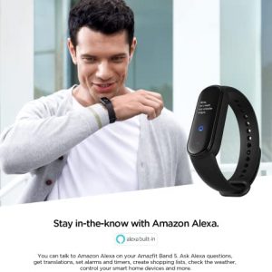 Amazfit Band 5 Activity Fitness Tracker with Alexa Built-in, 15-Day Battery Life, Blood Oxygen, Heart Rate, Sleep & Stress Monitoring, 5 ATM Water Resistant, Fitness Watch for Men Women Kids, Black