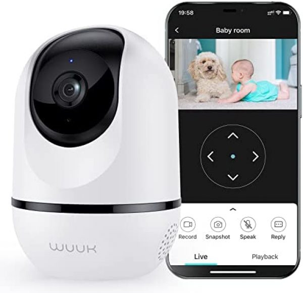4MP Pan Tilt Cam Pro Indoor, WUUK Smart Security Camera for Baby Monitor, Wi-Fi Pet Camera for Home Security with Motion Detection & Tracking, Night Vision, 2-Way Audio, Works with Alexa & Google