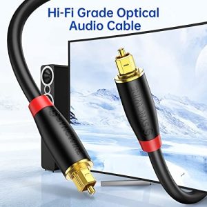 Digital Optical Audio Cable Toslink Cable – [24K Gold-Plated, Ultra-Durable] [S] Syncwire Fiber Optic Male to Male Cord for Home Theater, Sound Bar, TV, PS4, Xbox, Playstation & More – 5.9ft