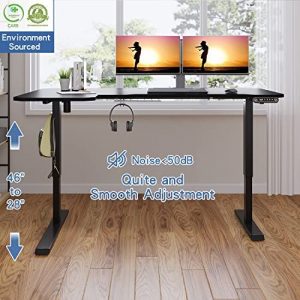 L-Shaped Height Adjustable Electric Standing Desk, BilBil Sit to Stand Desk Home Office Computer Desk with Lockable Casters, 59 Inches Black Top, Black Frame