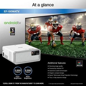 Epson EF-100 Smart Streaming Laser Projector with Android TV – White. Full 2-Year Limited Warranty (Renewed)